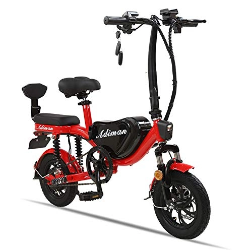 Bicicletas eléctrica : Bicicleta Elctrica para Adultos de 350w con Batera de Litio de Gran Capacidad de 48v 8ah Pantalla Led Sistema de Recuperacin de Energa Frenos de Disco Doble Absorcin de Choque Dual, Rojo, 11AH 40KM