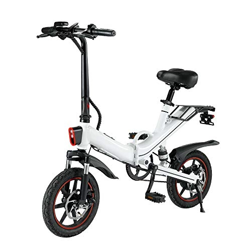 Bicicletas eléctrica : Bicicleta elctrica plegable Ciudad de neumticos de 14 pulgadas plegable bicicleta elctrica variable 350W vatios Velocidad del Motor de absorcin de choque elctrico adultos de la bicicleta Trfico