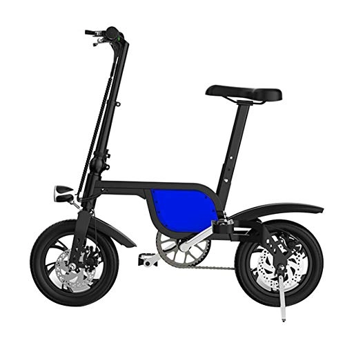 Bicicletas eléctrica : Bicicleta Elctrica Plegable de 12 Pulgadas Y 36V con Batera de Litio 6.0ah, Velocidad Mxima de la Bicicleta de Ciudad 25 Km / H, Frenos de Disco, con Luz LED Frontal, Azul