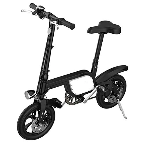 Bicicletas eléctrica : Bicicleta Elctrica Plegable de 12 Pulgadas Y 36V con Batera de Litio 6.0ah, Velocidad Mxima de la Bicicleta de Ciudad 25 Km / H, Frenos de Disco, con Luz LED Frontal, Negro