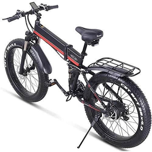 Bicicletas eléctrica : Bicicleta elctrica plegable de 26 pulgadas 4.0 Fat Tire Bike Nieve 12.8Ah batera Li-1000W 21 Playa velocidad del crucero de la montaña E-bici con el asiento trasero plegable elctrico ciclomotor