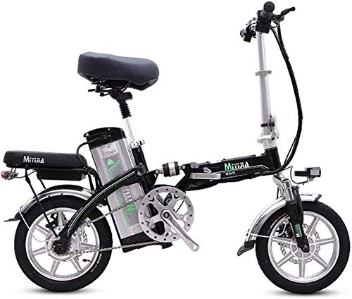 Bicicletas eléctrica : Bicicleta elctrica TCYLZ de 14 pulgadas con marco de aleacin de aluminio, porttil, plegable, para adultos, con batera de iones de litio de 48 V, color negro
