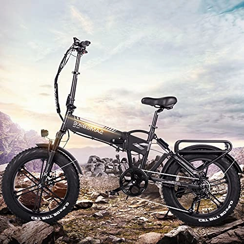 Bicicletas eléctrica : Bicicleta electrica montaña, Bicicleta electrica, plegable bicicleta de montaña 20 ” Neumático grueso Aleación de aluminio bicicleta electrica plegable, Velocidad Máxima de 35 km 48V10AH, 500W