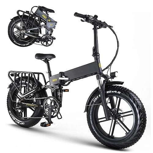 Bicicletas eléctrica : Bicicleta Electrica Plegable, 20"×4.0" 8 Velocidades Fat Tire Bici, Motor 250w 48v / 14ah Kilometraje 40 Km 8-Velocidades Ebike