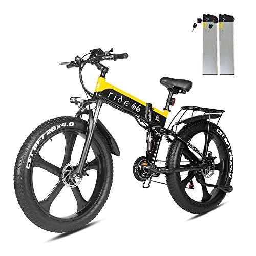 Bicicletas eléctrica : Bicicleta Electrica Plegable de Montaña 26"*4.0" MTB Fat Bike para Adultos (Amarillo Negro)