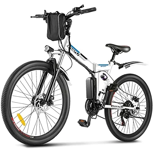 Bicicletas eléctrica : Bicicleta Electrica Plegable MYATU de 26", E-Bike con Batería Extraíble de 36V 10.4Ah, Bici Electrica Blanca con Motor de 250W Cambio de 21V Shimano