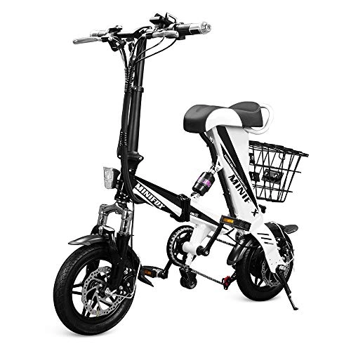 Bicicletas eléctrica : Bicicleta Electrica, Roeam Bicicletas Eléctricas Asistida Plegable de 12 Pulgadas, Motor sin Escobillas 250W, Ciclomotor con Canasta Extraíble, E-Bike para Viajes a la Ciudad