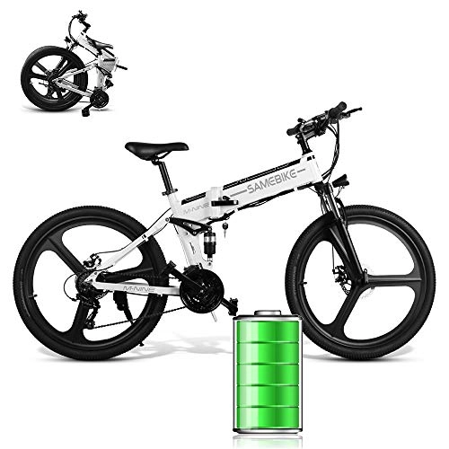 Bicicletas eléctrica : Bicicleta Electricas Plegables, Bicicleta Elctrica Plegable De Montaa Con Luz LED Frontal Batera De Iones De Litio De Gran Capacidad (48V 350W 10.4AH) Motor Sin Escobillas, Para Adultos, Blanco