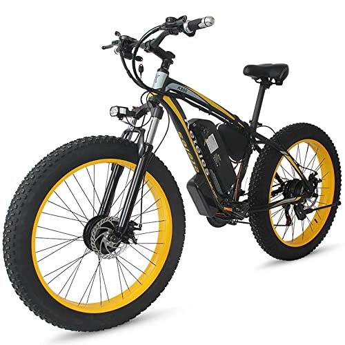 Bicicletas eléctrica : Bicicleta Eléctrica 26"*4.0 E-Bike, Bici eléctricas de Off-Road Mountain Bike, Motores Duales, 48V 23Ah Batería de Litio Extraíble, Freno de Disco Hidraulico, para Adultos Hombre y Mujer (Amarillo)