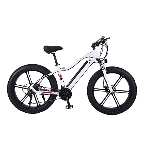 Bicicletas eléctrica : Bicicleta Eléctrica, 26" Bicicleta de montaña eléctrica para adultos de motos de nieve de neumáticos gordos, Batería de litio extraíble, E-bike de 27 velocidades, Frenos de doble disco, Blanco, 36V 350W