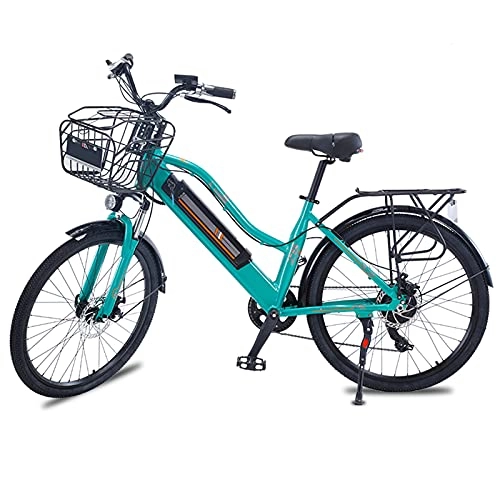 Bicicletas eléctrica : Bicicleta Eléctrica, 26 Pulgadas para Adultos, Bicicleta De Montaña con Motor De 350 W, Batería Extraíble De 36 V / 10 Ah, Engranajes De 7 Velocidades, Frenos De Disco Dobles, Verde