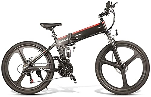 Bicicletas eléctrica : Bicicleta eléctrica Batería de Litio Fuente de alimentación Plegable Bicicleta de montaña de Campo traviesa Ligera Smart Commuter Fitness 48V (Color: Negro)