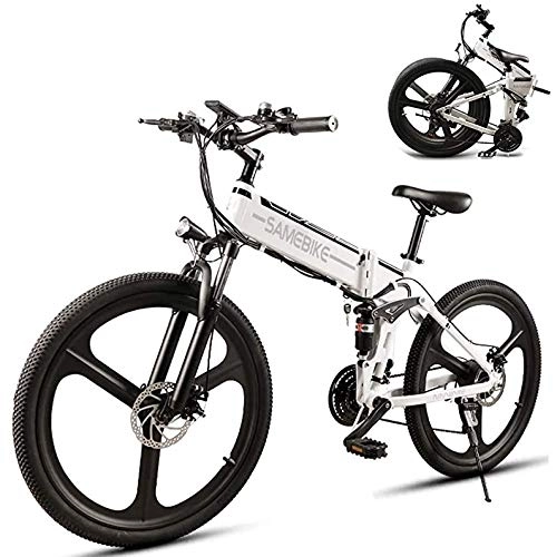 Bicicletas eléctrica : Bicicleta eléctrica, bicicleta de montaña plegable de 26 pulgadas, Fat Tire Ebike, batería de iones de litio de 48V 10.4Ah 350W, cambio asistido de 21 niveles, mecanismo de absorción de impactos, Blanco