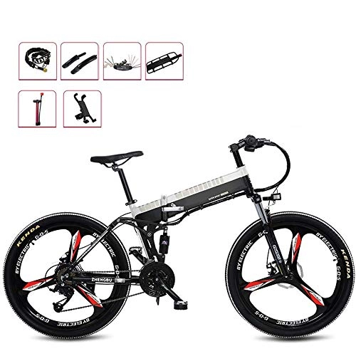 Bicicletas eléctrica : Bicicleta eléctrica, bicicleta eléctrica de aleación de aluminio plegable de 26 "Bicicleta doble de freno para adultos y bicicleta de montaña de suspensión completa 27 Velocidad 48V 10Ah 240W