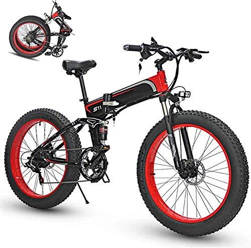 Bicicletas eléctrica : Bicicleta Eléctrica Bicicleta eléctrica plegable para adultos, 26 "Bicicleta de montaña / viaje Ebike con motor 350W, E-bicicletas de grasa neumático de bicicleta Double disco frenos ligeros LED Profe