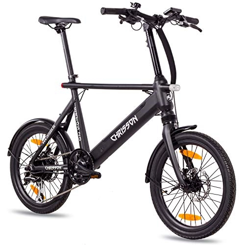 Bicicletas eléctrica : Bicicleta eléctrica Chrisson 20 pulgadas, color negro mate, con rueda trasera Bafang, motor de buje 250 W, 36 V, 30 Nm, Pedelec para hombre y mujer