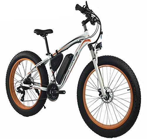 Bicicletas eléctrica : Bicicleta eléctrica de 1000 W, 48 V, 13 Ah, para hombre, 26 pulgadas, Fat Tire, eléctrica, para la playa, con dos frenos de disco hidráulicos y horquilla, color blanco