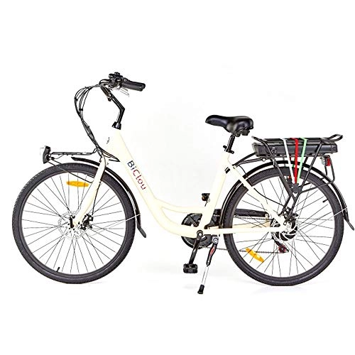 Bicicletas eléctrica : Bicicleta eléctrica de 250 W, 26 pulgadas, 36 V / 7, 5 Ah, batería de iones de litio, Shimano de 6 velocidades (blanco)
