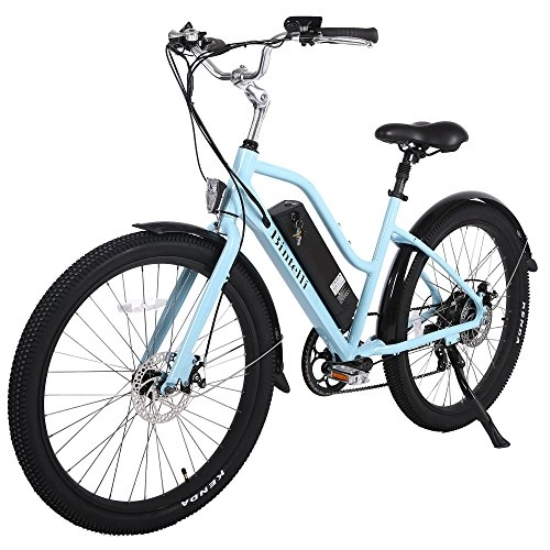 Bicicletas eléctrica : Bicicleta eléctrica de 250 W, 36 V, 10 Ah, 26" x 2, 35, freno de disco delantero y trasero, 2017, suspensión extra, motor 7, calidad premium, mejorada, color azul, tamaño 66, 04 cm, tamaño de rueda 26.00