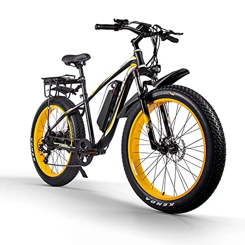 Bicicletas eléctrica : Bicicleta eléctrica de 26", Motor sin escobillas de 1000 W, batería de Iones de Litio extraíble de 48 V / 17 Ah, Horquilla de suspensión y 7 velocidades Shimano