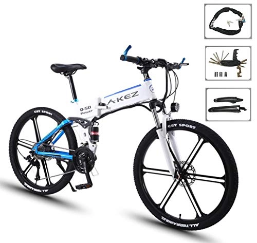 Bicicletas eléctrica : Bicicleta eléctrica de 26 pulgadas, aleación de magnesio, bicicleta eléctrica con batería de iones de litio extraíble, gran capacidad 36 V 350 W, para deportes al aire libre, color blanco