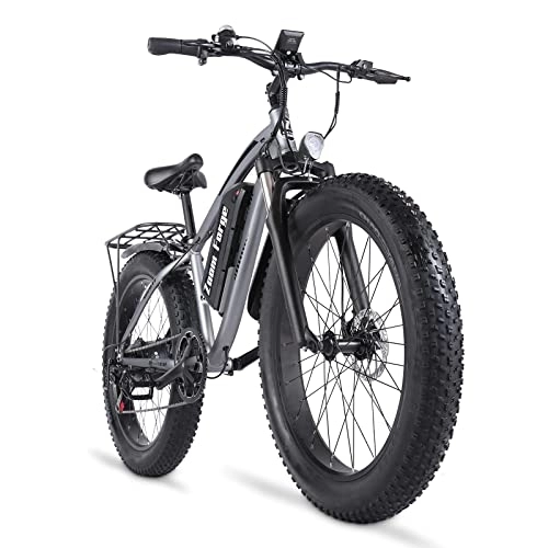 Bicicletas eléctrica : Bicicleta eléctrica de 26‘’, Shimano 7 velocidades, con batería extraíble, 48V 17Ah, Bicicleta eléctrica para Hombres Mujeres - Plata