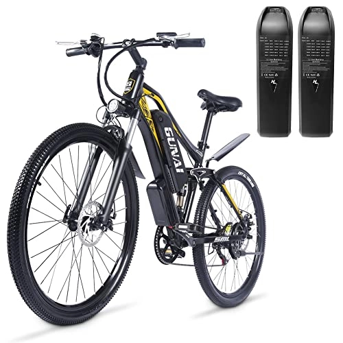 Bicicletas eléctrica : Bicicleta eléctrica de 27.5 pulgadas con dos baterías de litio extraíbles de 48 V / 17 Ah, suspensión completa, Shimano de 7 velocidades City E-bike GUNAI M60