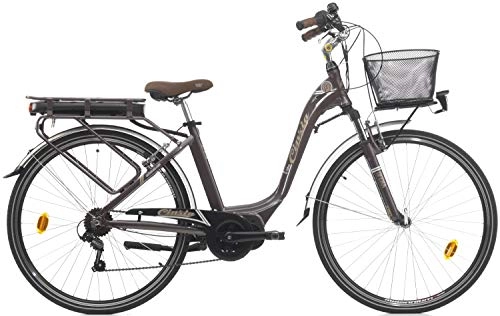 Bicicletas eléctrica : Bicicleta eléctrica de 28 Pulgadas para Mujer Cinzia Sfera Motor Central, Mujer, marrón