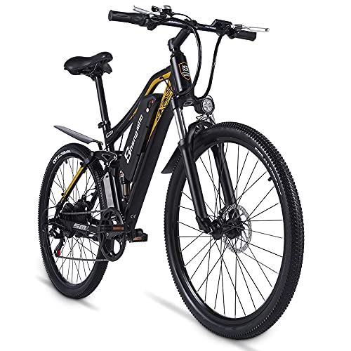 Bicicletas eléctrica : Bicicleta eléctrica de 500 W de 26 pulgadas con batería de litio extraíble de 48 V / 15 Ah, suspensión completa, Shimano de 7 velocidades City eBike