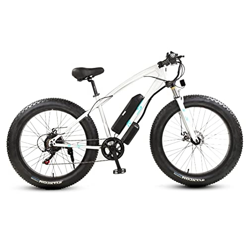 Bicicletas eléctrica : Bicicleta eléctrica de montaña, 21 velocidades Suspensión Acero de Alto Contenido de Carbono MTB Bicicleta, Ruedas de 26 Pulgadas, antideslizamiento Dual antidesliza White-48V10ah