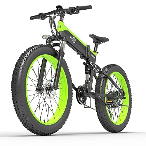 Bicicletas eléctrica : Bicicleta eléctrica de montaña, 26 pulgadas, plegable, bicicleta eléctrica, bicicleta eléctrica plegable con batería extraíble, 48 V, 12, 8 Ah, potencia máxima 45 – 100 km(verde)