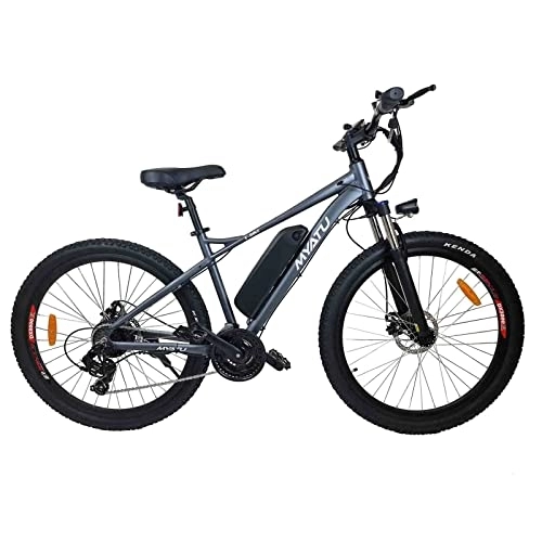 Bicicletas eléctrica : Bicicleta eléctrica de montaña de MYATU, 27, 5 pulgadas, con cambio Shimano de 21 marchas, motor de 250 W, batería de iones de litio de 36 V 8 Ah, marco de aluminio, para hombre y mujer, color gris
