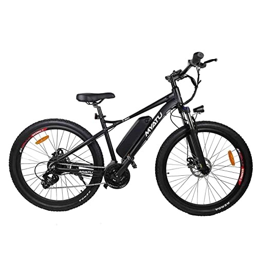 Bicicletas eléctrica : Bicicleta eléctrica de montaña de MYATU, 27, 5 pulgadas, con cambio Shimano de 21 marchas, motor de 250 W, batería de iones de litio de 36 V 8 Ah, marco de aluminio, para hombre y mujer, color negro