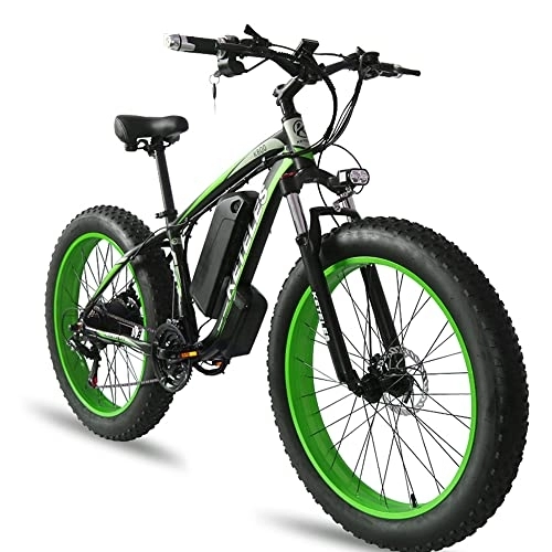 Bicicletas eléctrica : Bicicleta eléctrica de montaña eléctrica de 26 pulgadas con batería de litio de 48 V y 18 Ah y Shimano de 21 velocidades, color verde.
