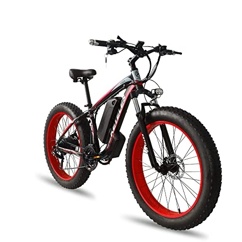 Bicicletas eléctrica : Bicicleta eléctrica de montaña eléctrica de 26 pulgadas con batería de litio de 48 V y 18 Ah y Shimano de 21 velocidades (rojo)