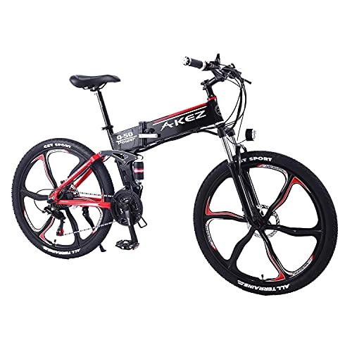 Bicicletas eléctrica : Bicicleta eléctrica de montaña Plegable para Adultos 27.5" 40km / h E-Bike 48V 9AH Bici electrica de batería de Iones de Litio para Hombres Frenos de Disco Dobles de 21 velocidades Red