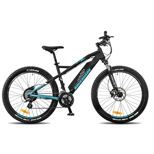Bicicletas eléctrica : Bicicleta eléctrica de montaña Rockshark, marco de aluminio, 27, 5 pulgadas, Shimano de 24 velocidades, horquilla de suspensión con batería de 36 V y 11, 6 Ah, color negro y gris