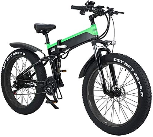 Bicicletas eléctrica : Bicicleta eléctrica de nieve, Bicicleta eléctrica plegable para adultos, 26 "Bicicleta eléctrica / conmuta Ebike con motor de 500W, engranajes de transmisión de 21 velocidades, portátiles fáciles de a