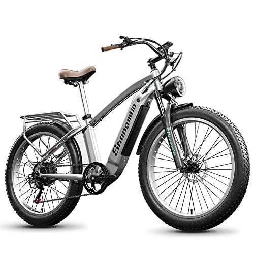Bicicletas eléctrica : Bicicleta eléctrica de pedaleo asistido con suspensión Total para Adultos, 26" x 3.0 Fat Tire, Shimano 7vel, batería extraíble 48V15Ah, Bicicleta de montaña eléctrica Retro 26 Pulgadas