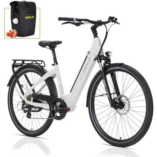 Bicicletas eléctrica : Bicicleta eléctrica deruiz Bicicleta eléctrica de 28 Pulgadas, batería de Tubo 48v 644 WH, Pantalla LCD con Bluetooth, Horquilla de suspensión de Bloqueo, Bicicleta de montaña para Adultos-Quartz