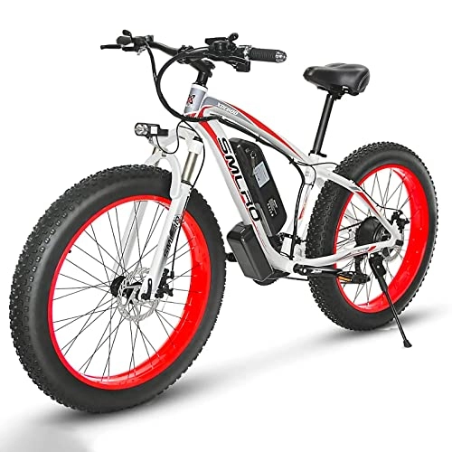 Bicicletas eléctrica : Bicicleta Eléctrica E-MTB 26", Bicicleta de Montaña con 4, 0 Neumáticos Gordos Batería Litio 48V 13Ah, 80N.m, Shimano 21vel, Freno de Disco, con Guardabarros (Rojo)