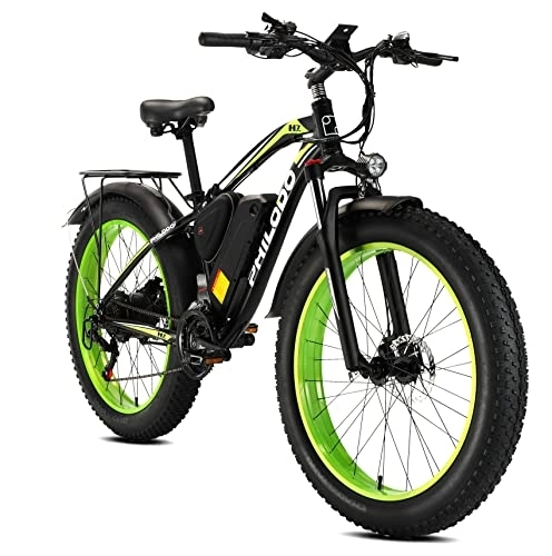 Bicicletas eléctrica : Bicicleta Eléctrica E-MTB 26", Bicicleta de Montaña con 4, 0 Neumáticos Gordos Batería Litio 48V 13Ah, 85N.m, Shimano 21vel, Freno de Disco Hidraulico, Kilometraje de Recarga 70KM - Verde
