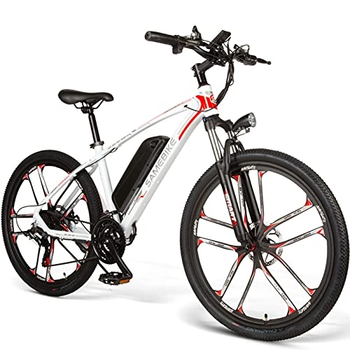 Bicicletas eléctrica : Bicicleta Eléctrica E-MTB 26", Bicicleta Eléctrica de Montaña, Ebike para Adultos, 350W E-Bike Bici Electrica con Batería Extraíble De 48V 8Ah, Engranajes De 21 Velocidades, White
