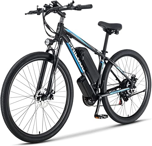 Bicicletas eléctrica : Bicicleta Eléctrica E-MTB 29'', E-Bike Frenos Hidráulicos, Batería Litio 48V 13Ah(624Wh) 90KM, 72N.m, Shimano de 21 Velocidades, E-Bike MTB Pedal Assist (Blue-29'')