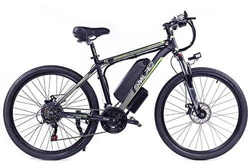 Bicicletas eléctrica : Bicicleta eléctrica MTB de 26 pulgadas Adult Smart Mountain Bike, 48 V / 10 Ah batería de litio extraíble, 27 velocidades, 5 archivos, color Negro y verde, tamaño 26inches