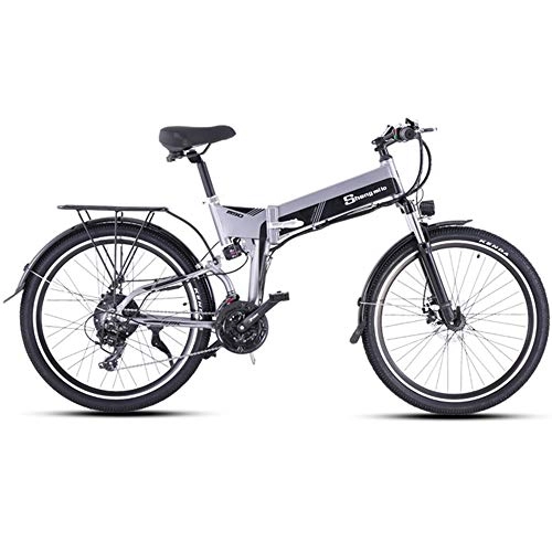 Bicicletas eléctrica : Bicicleta Eléctrica Para Adultos, 26 Pulgadas Plegable E-Bici De Motos De Nieve 21 De Velocidad Eléctrico Para Bicicleta De Montaña 48V18AH / 10.4AH Batería Extraíble, Carga 230Kg, single battery