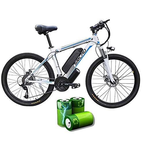 Bicicletas eléctrica : Bicicleta eléctrica para adultos, bicicleta de montaña eléctrica, bicicleta Ebike de aleación de aluminio extraíble de 26 pulgadas y 360 vatios, batería de iones de litio de 48 V / 10 Ah, White blue