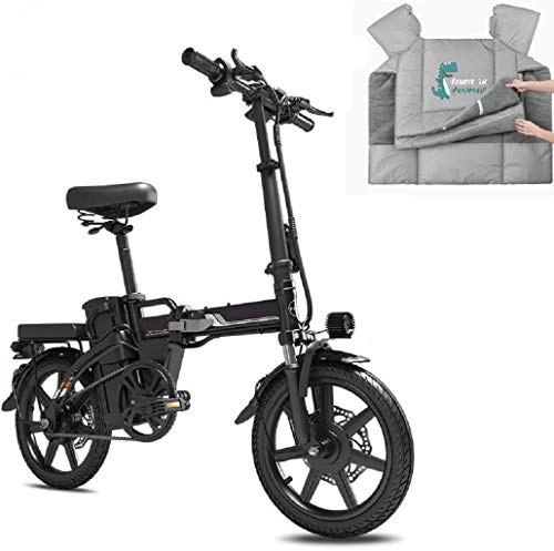 Bicicletas eléctrica : Bicicleta Eléctrica Para Adultos, Bicicleta Eléctrica De 14 " / Bicicleta Eléctrica De Conmutación Con Motor De 350 W, Batería De 48 V Y 15 Ah Con Control Remoto Y Fundas Para Delantal De (Color:negro)