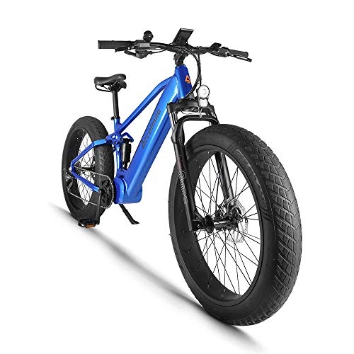 Bicicletas eléctrica : Bicicleta eléctrica para Fat Tire Beach Snow Bicicleta eléctrica de 26 pulgadas, motor BAFANG BBSHD 48V 1000W Mid con batería de litio extraíble de 12.8Ah, Shimano 9 Speed ​​Full Suspension (azul)