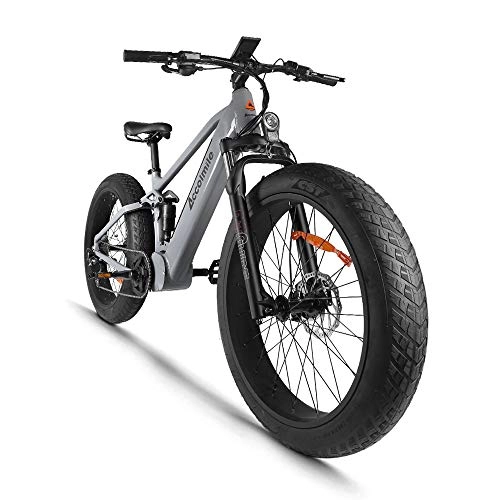 Bicicletas eléctrica : Bicicleta eléctrica para Fat Tire Beach Snow Bicicleta eléctrica de 26 pulgadas, motor BAFANG BBSHD 48V 1000W Mid con batería de litio extraíble de 12.8Ah, Shimano 9 Speed ​​Full Suspension (gris)